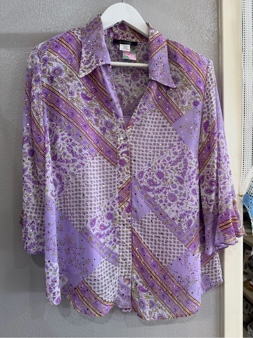 Lavender Patchwork Print Button-Down Shirt - Laurie Felt